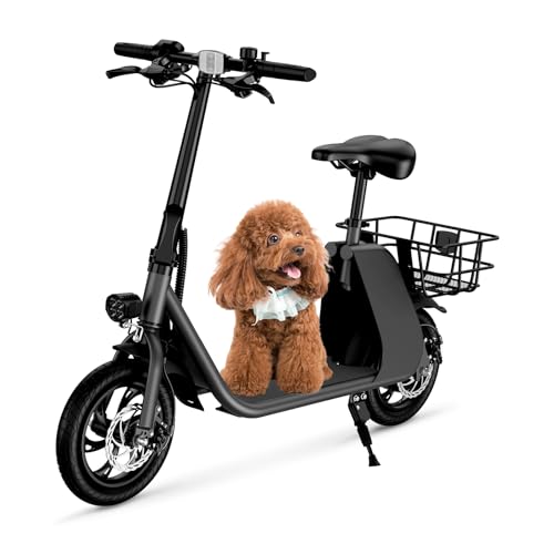 Electric Scooter with Seat & Carry Basket, 672W PWR, 288Wh, 20MPH, 20 Miles, 12.5" Tires H7050