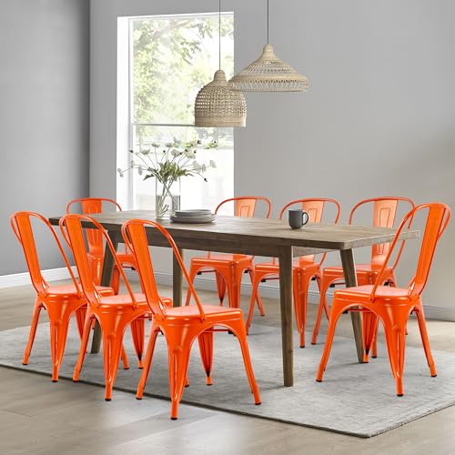 Orange Metal Stackable Side Chairs Set of 4 F455