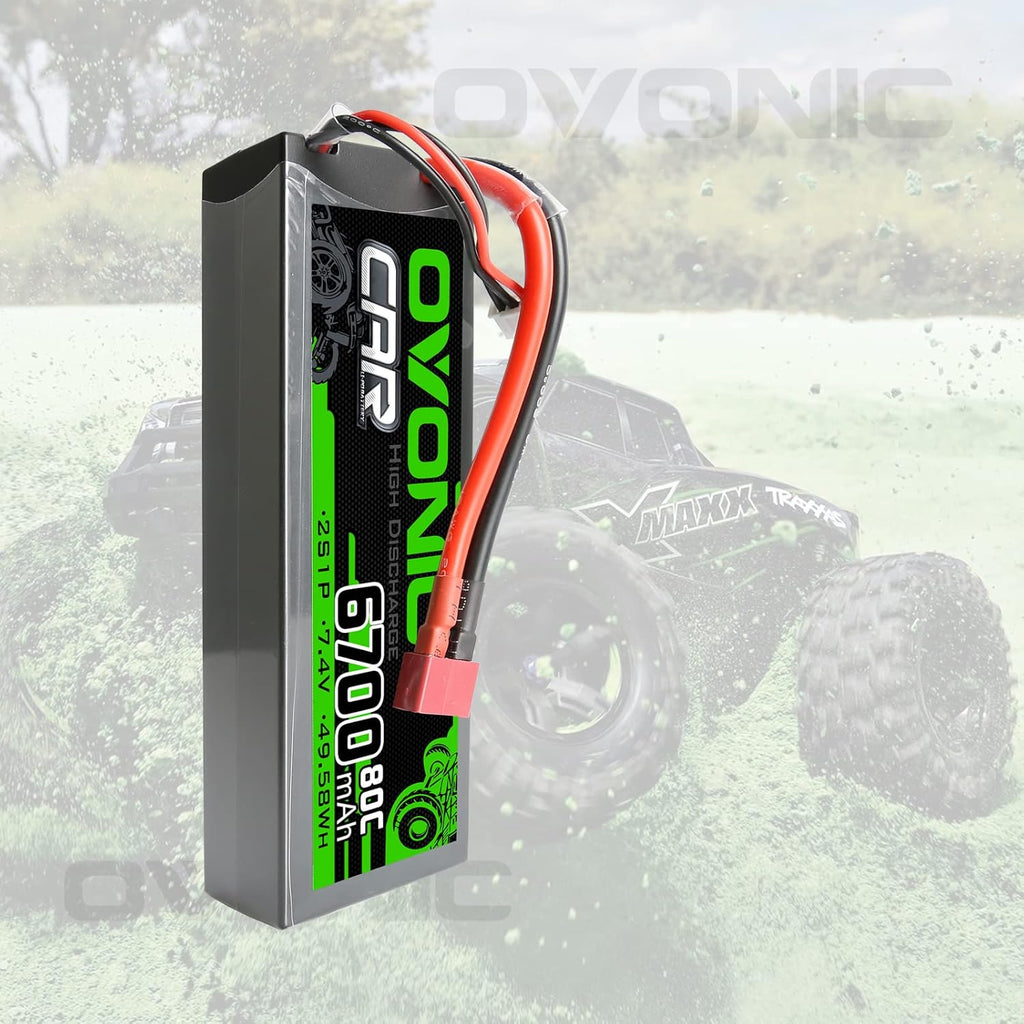 2S Lipo Battery 80C 6700mAh 7.4V Hard Case with Dean-Style T Connector for RC Car (2 Packs) C154
