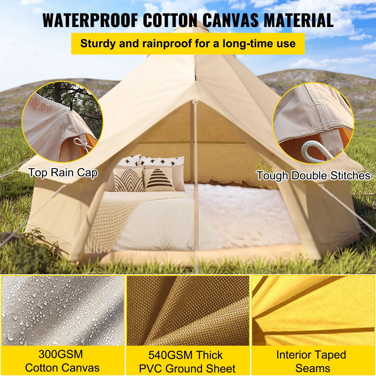 Canvas Bell Tent with Stove Jacket Waterproof 4 Seasons W46120