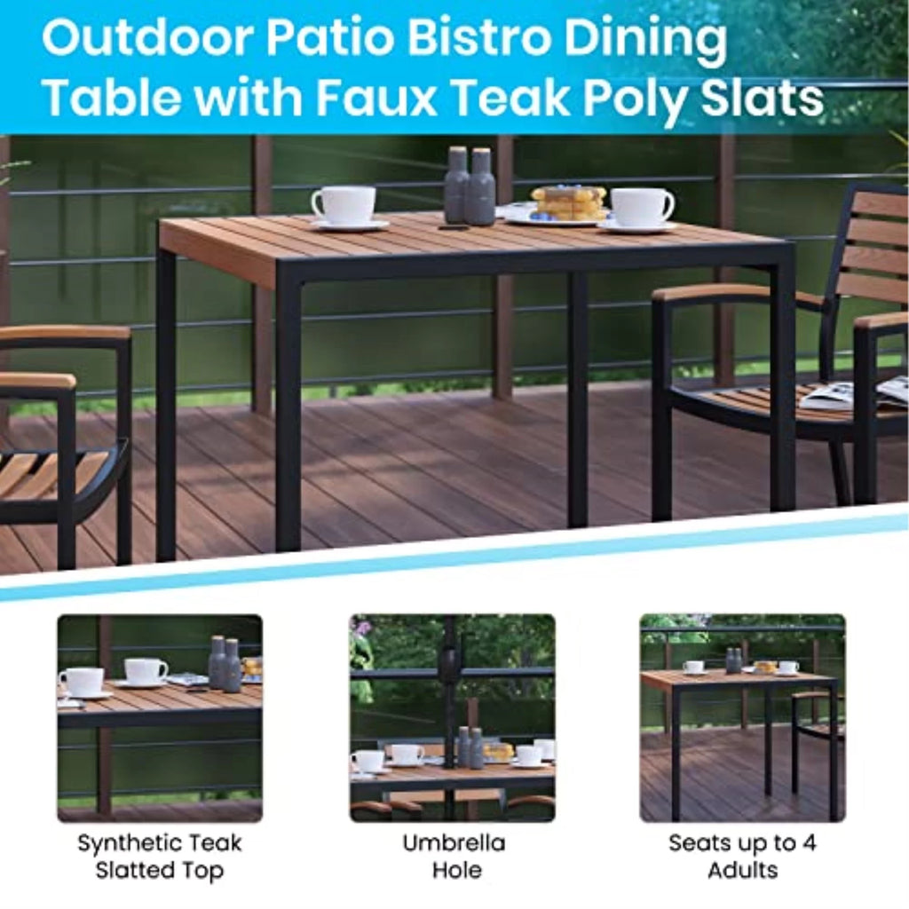 3-Piece Metal Aluminum Teak Patio Table and Chair Set C783783