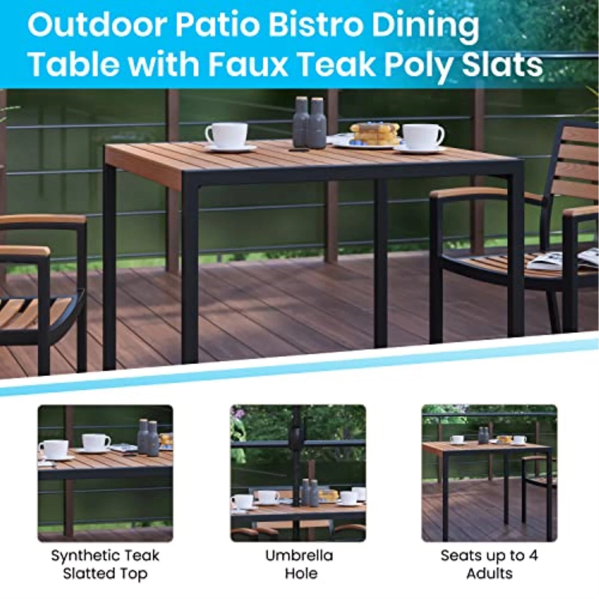 3-Piece Metal Aluminum Teak Patio Table and Chair Set C783783