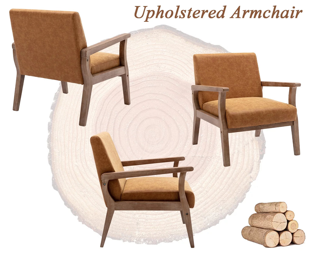 Tan Faux Leather Wooden Accent Chair R792