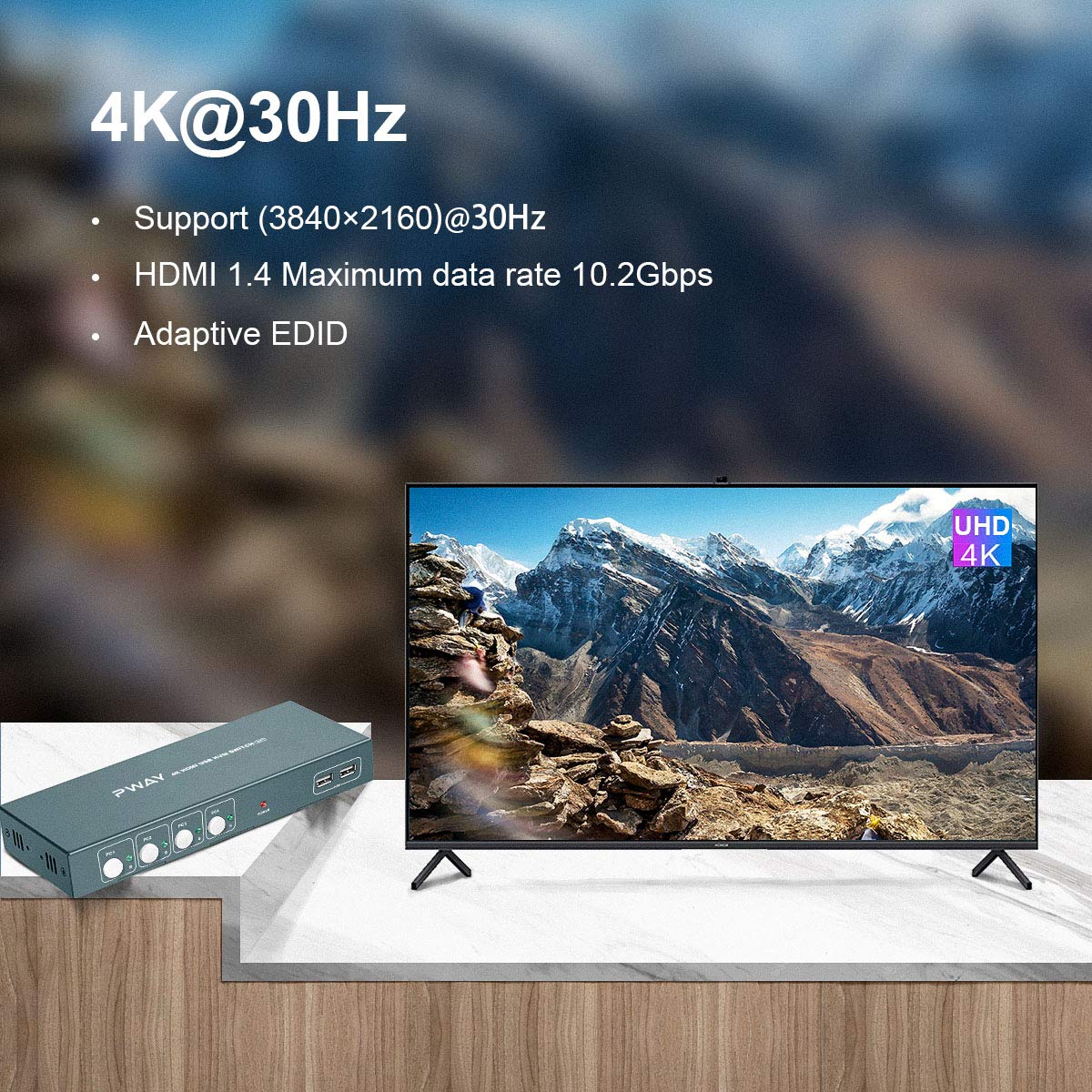 KVM Switch HDMI 4 Port Box, 4K@30Hz, with 4 USB-B and 4 HDMI Cables M38284