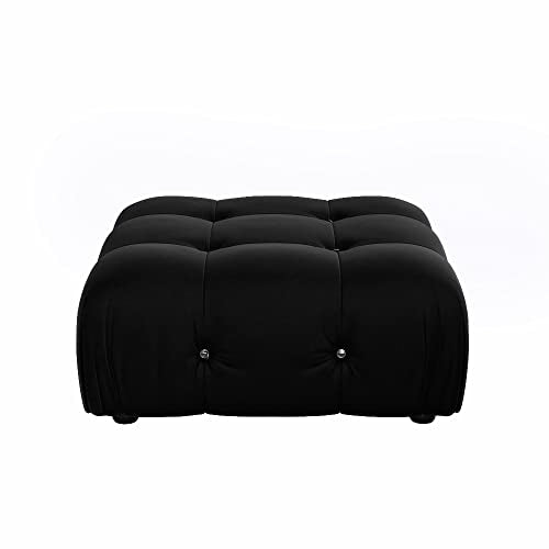 Black Velvet L-Shaped Sectional Sofa with Reversible Chaise Ottoman W68238
