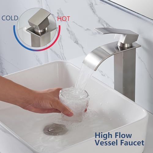 Brushed Nickel Waterfall Single Handle Bathroom Sink Faucet with Pop-up Drain I843