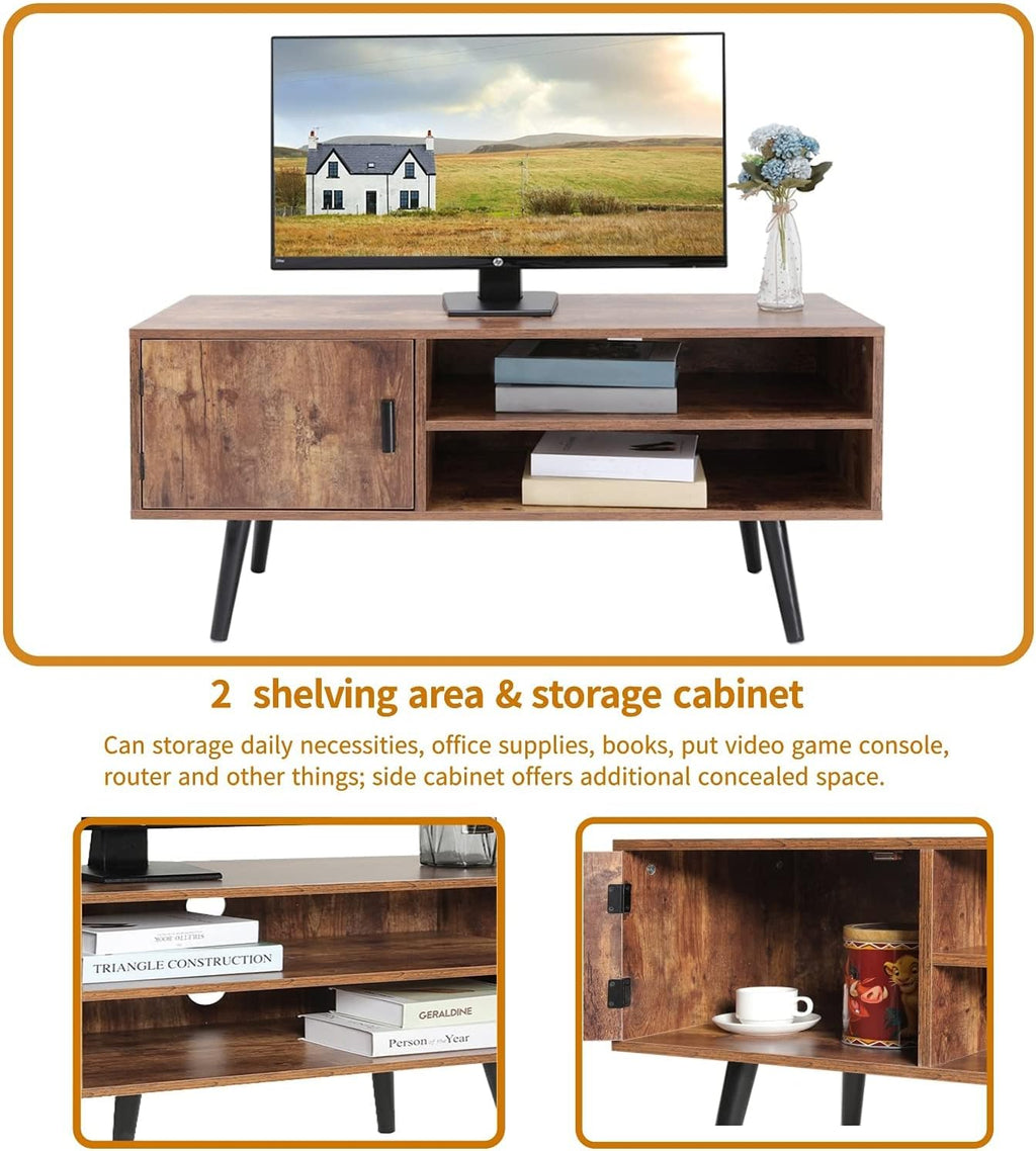 Rustic Brown TV Stand with Open Storage Shelves and Cabinet K78242