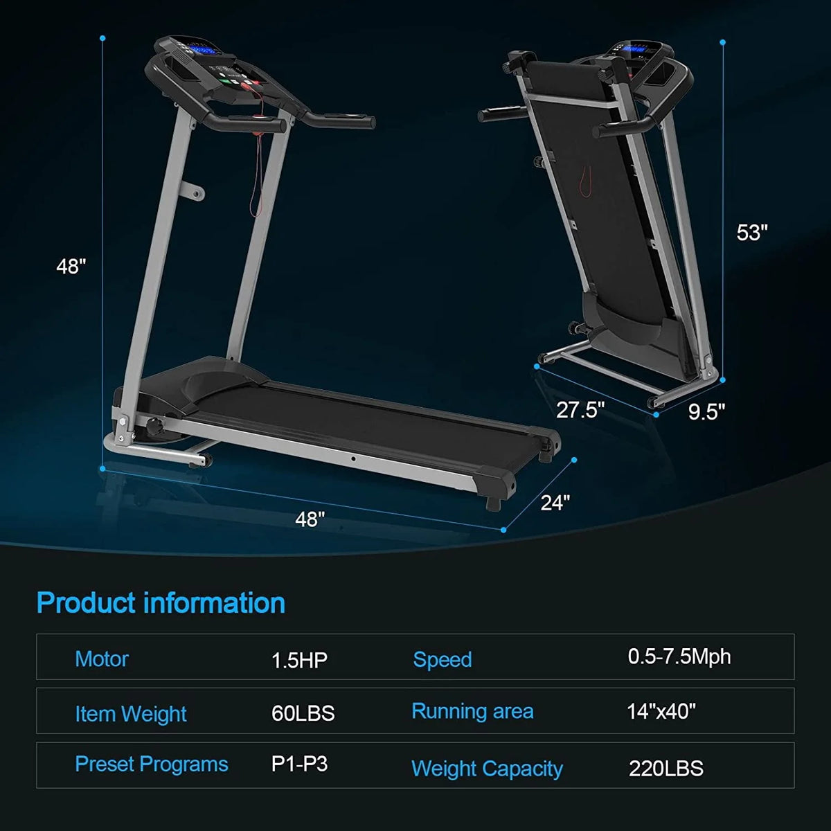 Foldable Electric Treadmill with LCD Monitor S109608