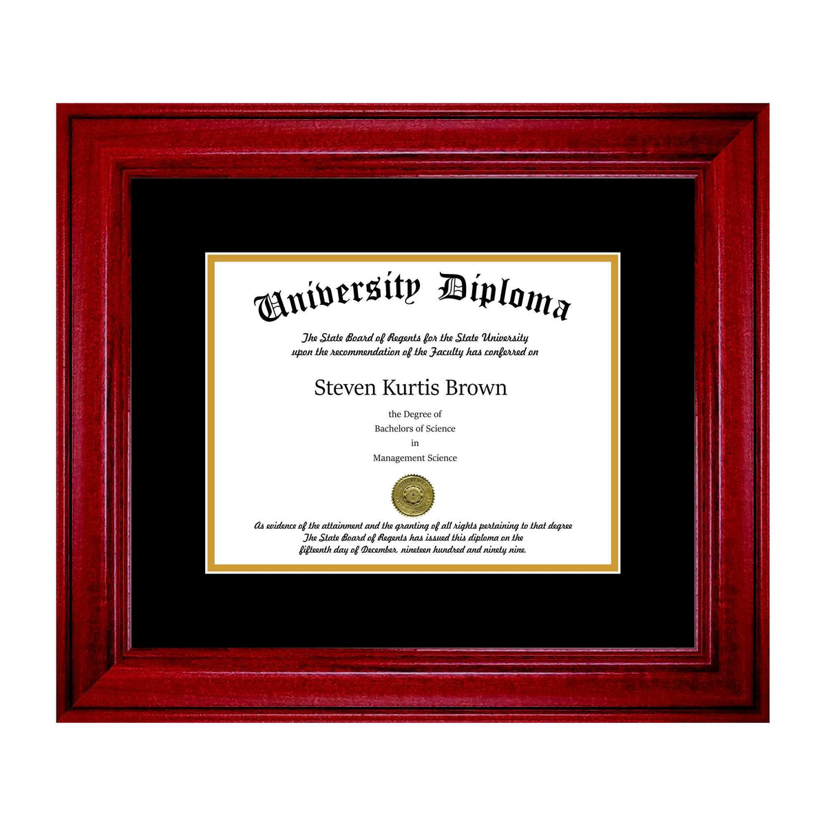 Single Diploma Frame with Double Matting for 9x22 x 7x22 Tall Diploma with Cherry 2x22 Frame O607
