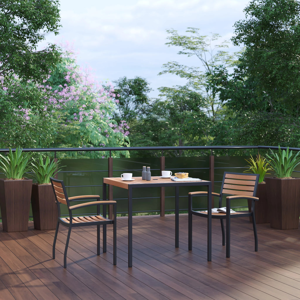 3-Piece Metal Aluminum Teak Patio Table and Chair Set C783783