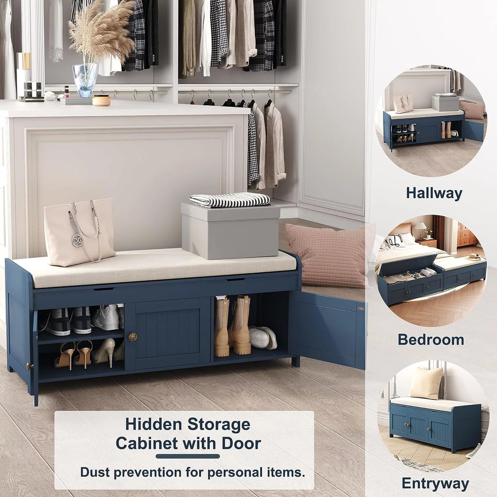 Blue Lift Top Storage Shoe Bench U804475