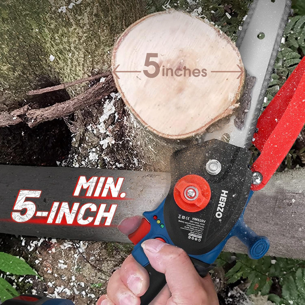 Mini Cordless Chainsaw with 2Pcs Batteries and 2Pcs Chain, 6 Inch One-Hand Electric Power Chainsaw, 20V 2000MAh Rechargeable Battery Operated I3997