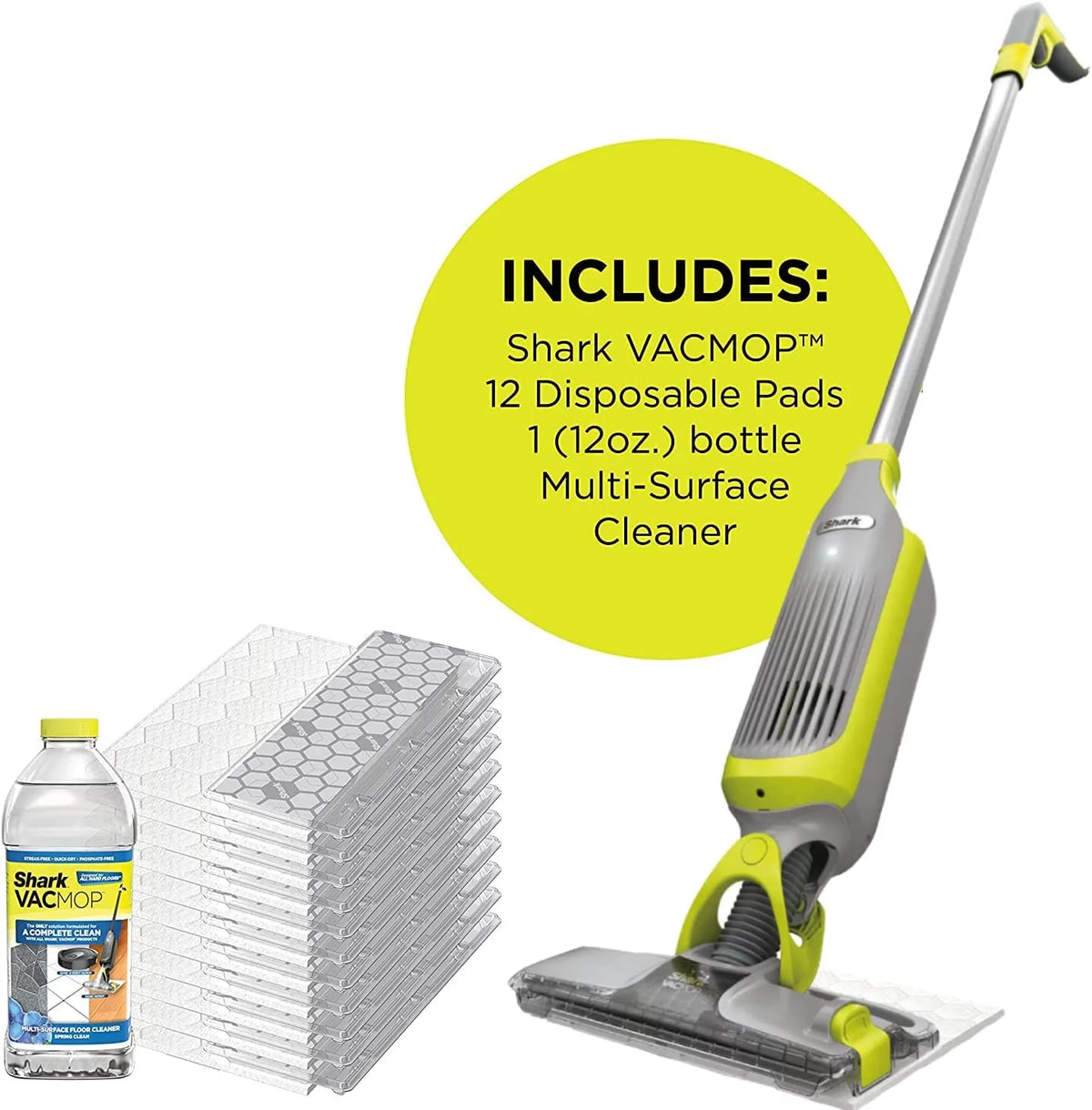 Charcoal Gray Vacuum Mop with 12 Disposable Pads & 12 oz Cleaning Solution L207602