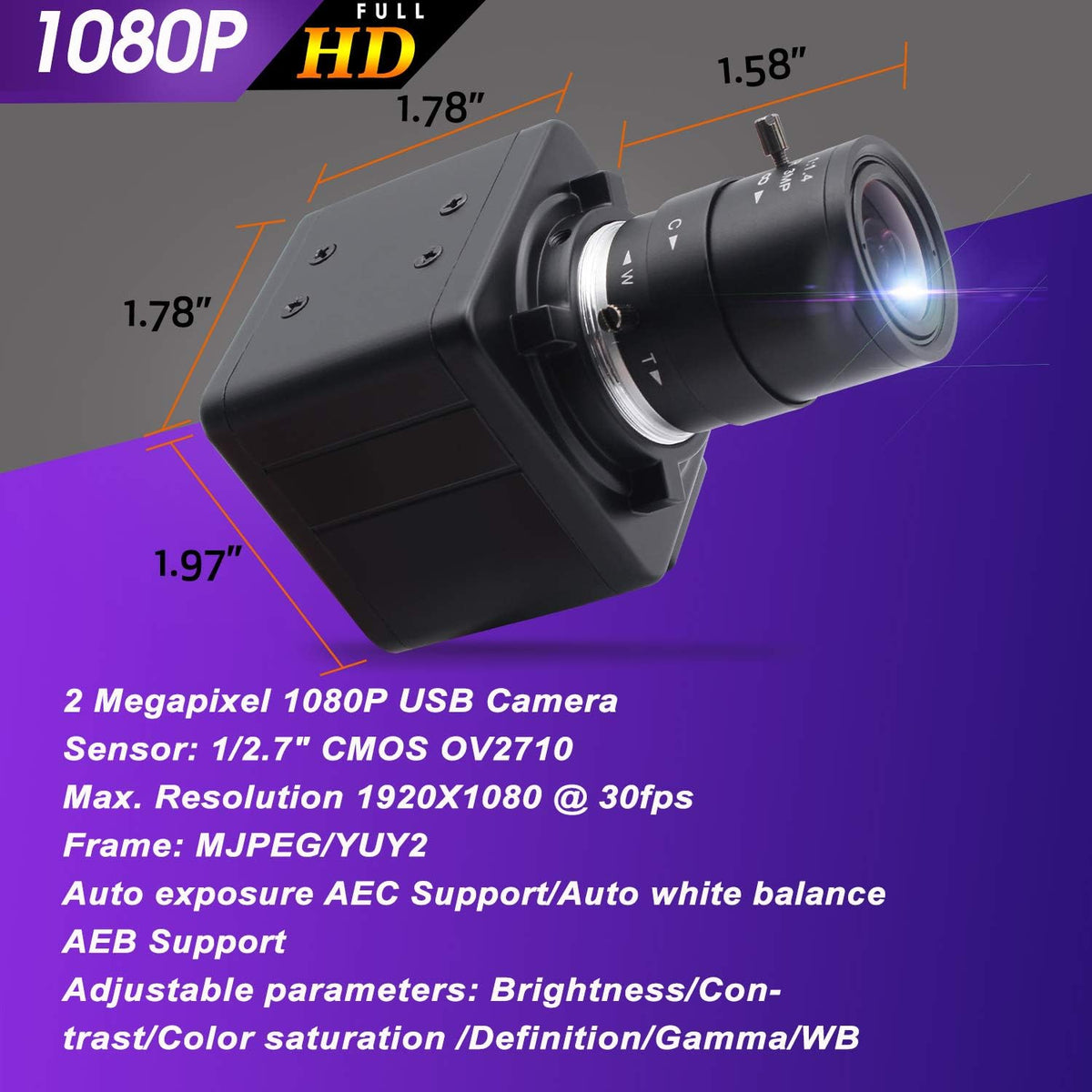 2MP 1080P USB Webcam with Varifocal Lens U110958