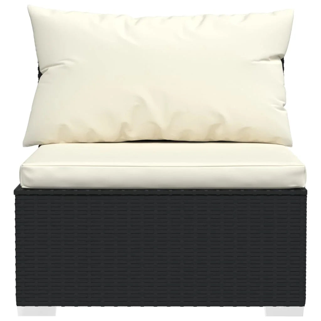 9 Piece Patio Set with Cushions Black Poly Rattan H91015