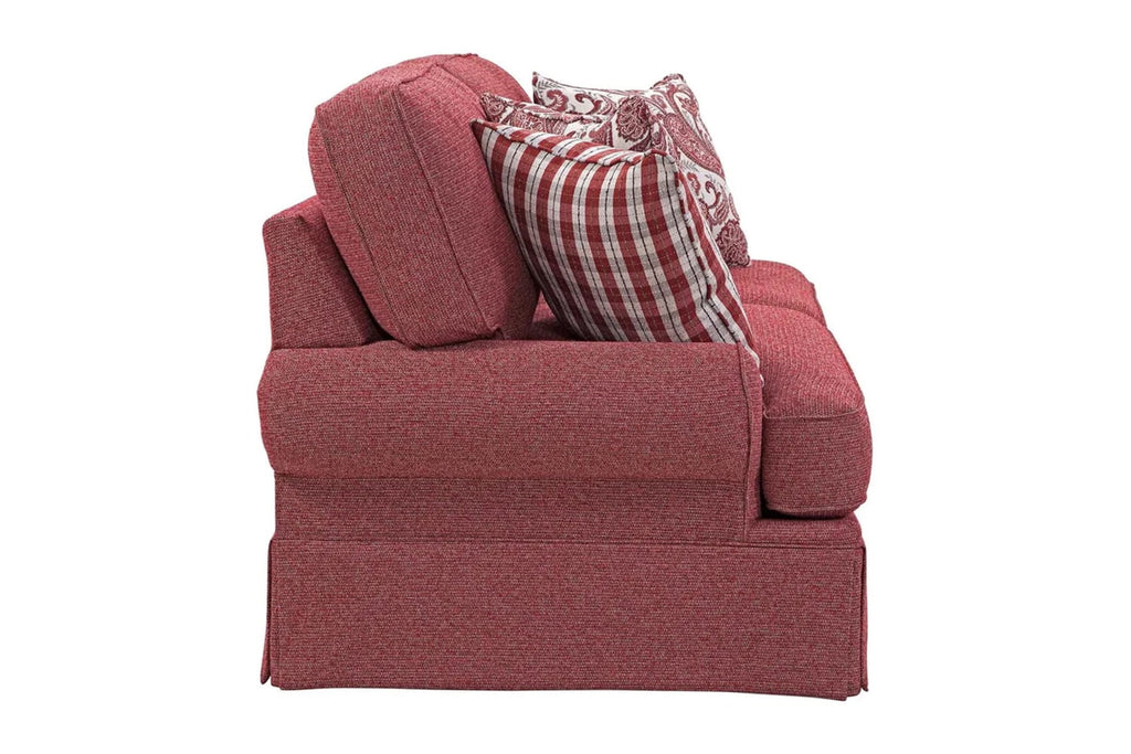 Rustic Red Sofa with Four Accent Pillows V7557