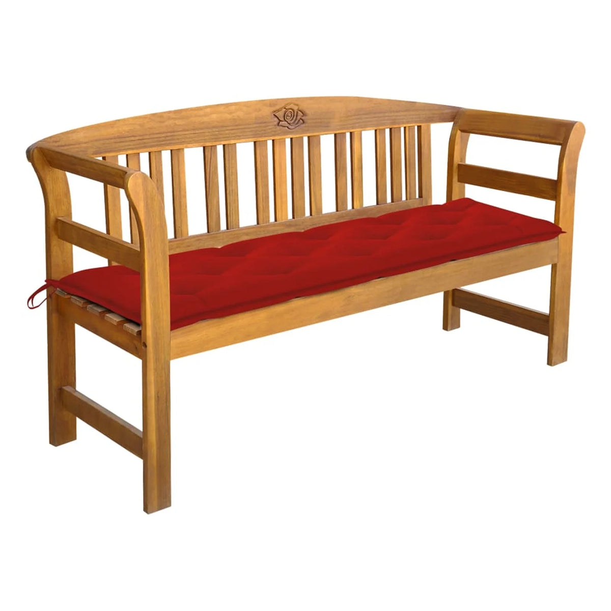 Acacia Wood Garden Bench with Red Seat Cushion A733599