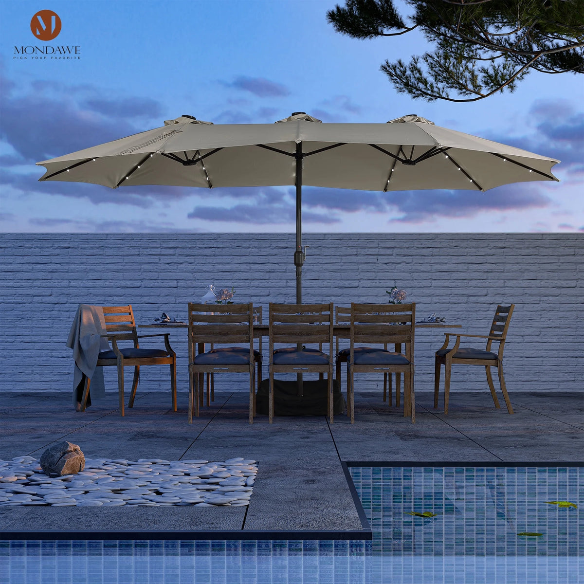 15ft Large Patio Umbrella with 36 LED Lights, Base Included X639
