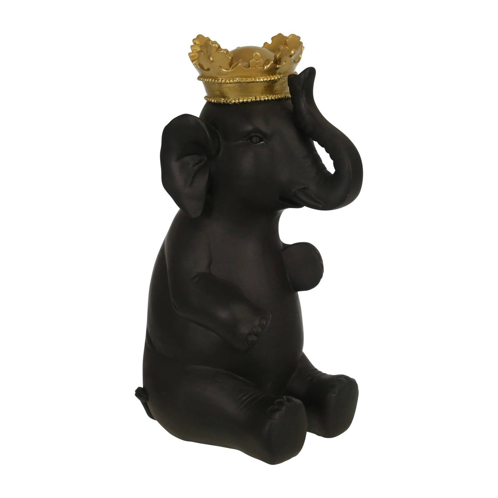 Black/Gold Polyresin Elephant with Crown W605