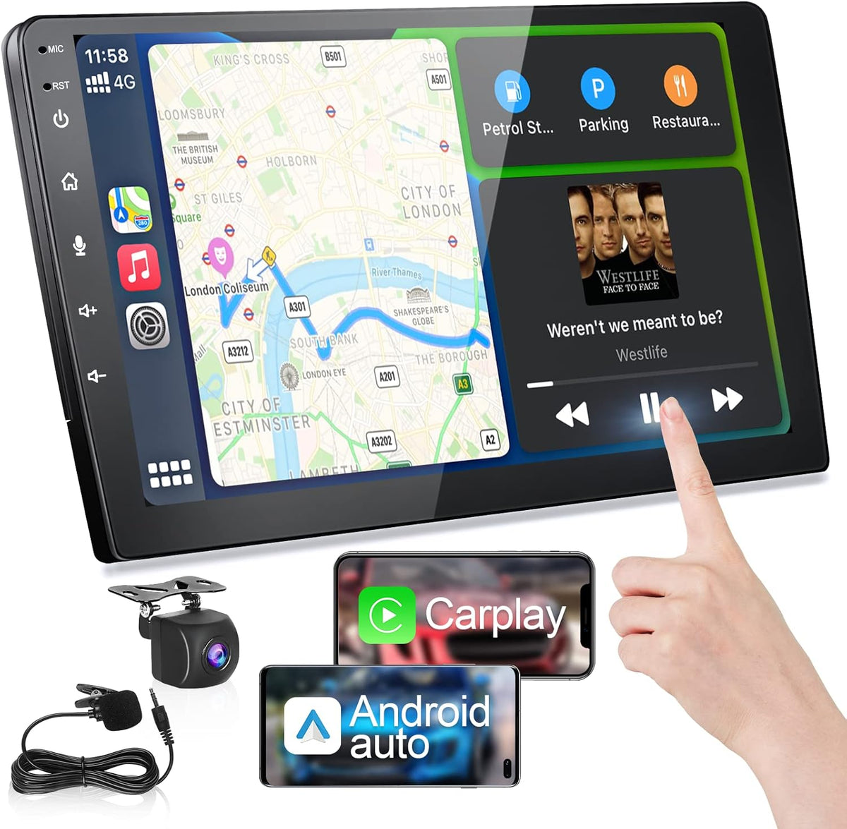 10.1 IPS Touchscreen Car Stereo with Wireless CarPlay Android Auto Bluetooth 5.0 Backup Camera H8947