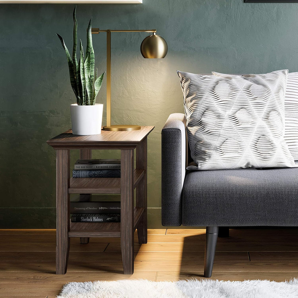 Black Solid Wood Narrow Side Table with 2 Shelves Z466196