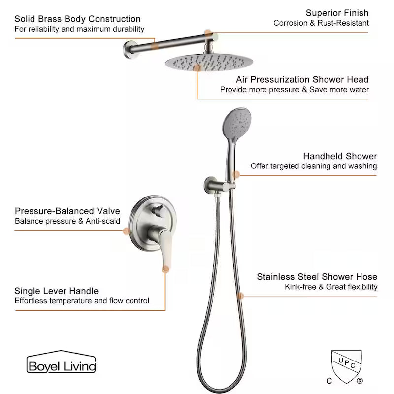 10 in. Wall Mount Dual Shower Heads with Valve in Brushed Nickel E97711