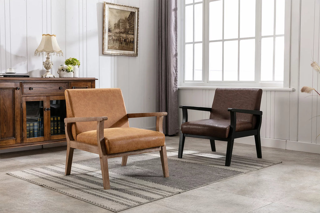 Tan Faux Leather Wooden Accent Chair R792