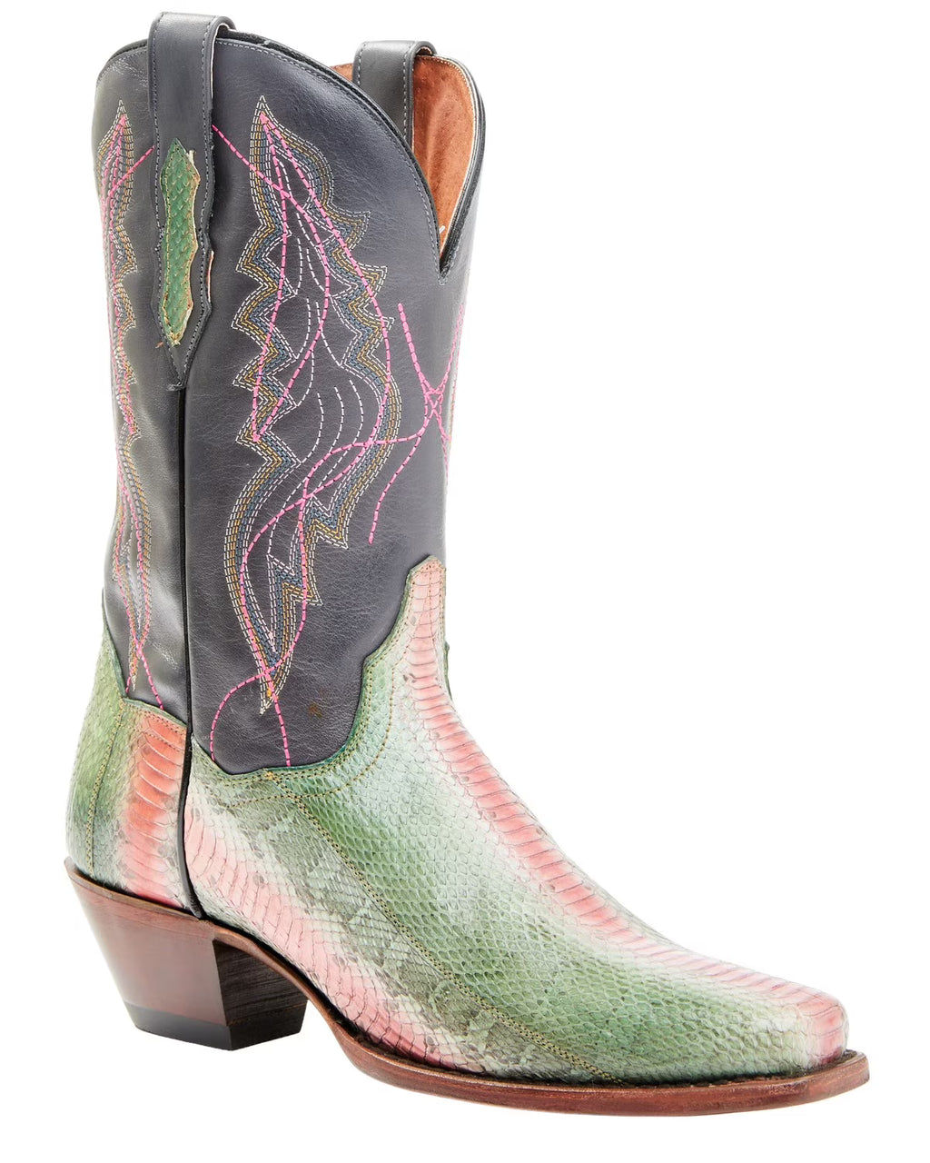Green Watersnake Skin Western Boot Square Toe 9 M A48666