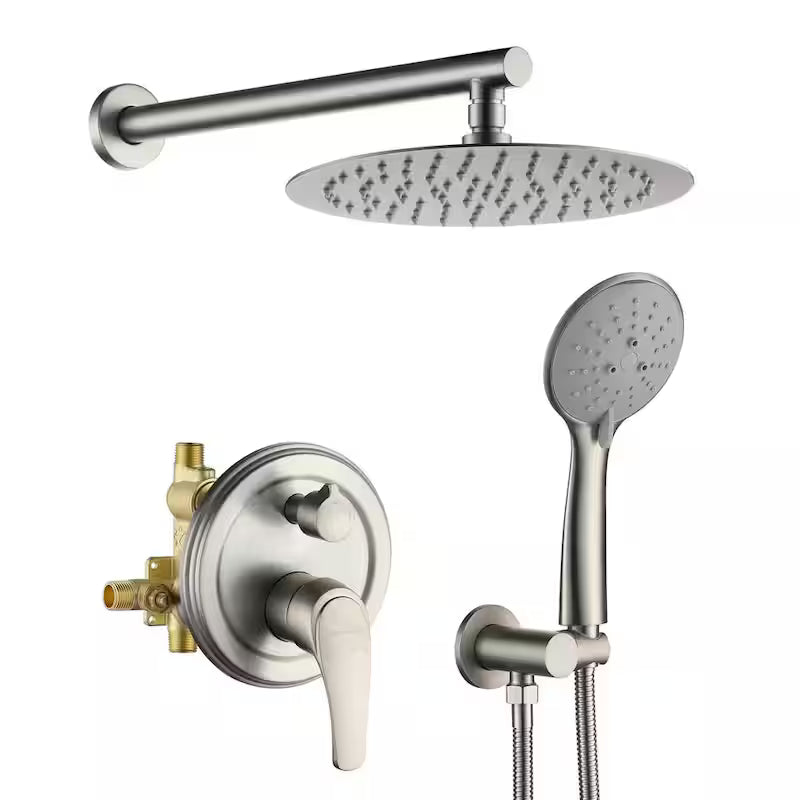 10 in. Wall Mount Dual Shower Heads with Valve in Brushed Nickel E97711