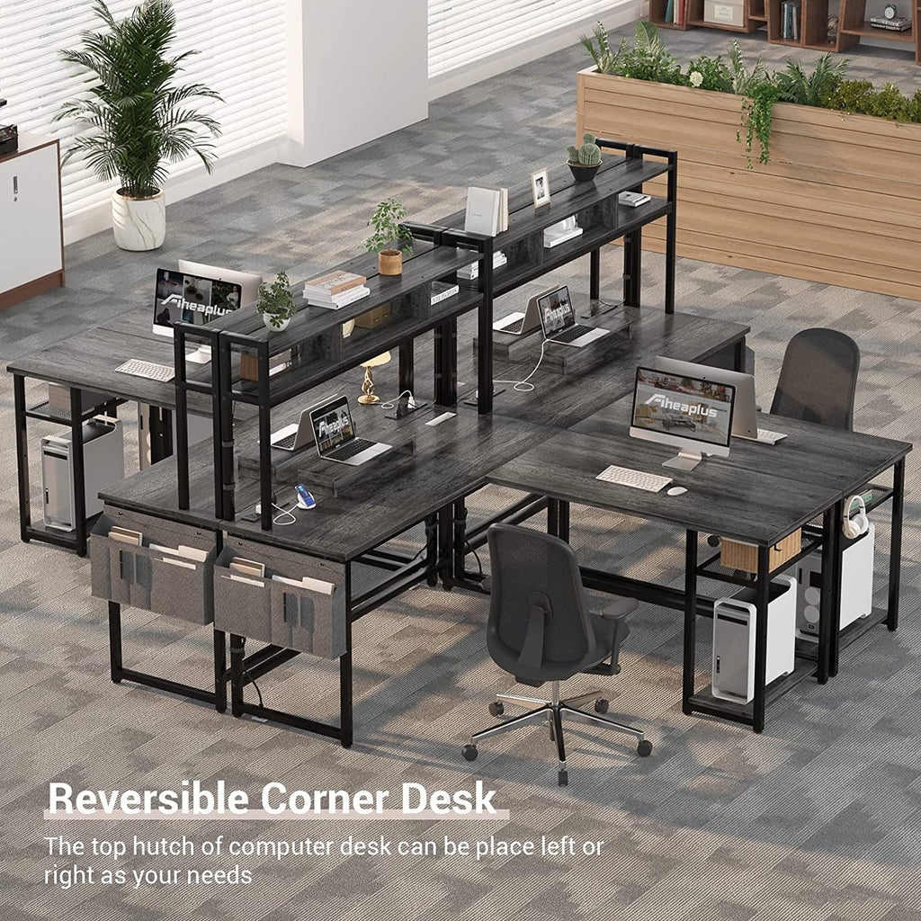 Grey Oak L Shaped Desk with Power Outlet & LED Strip U34409