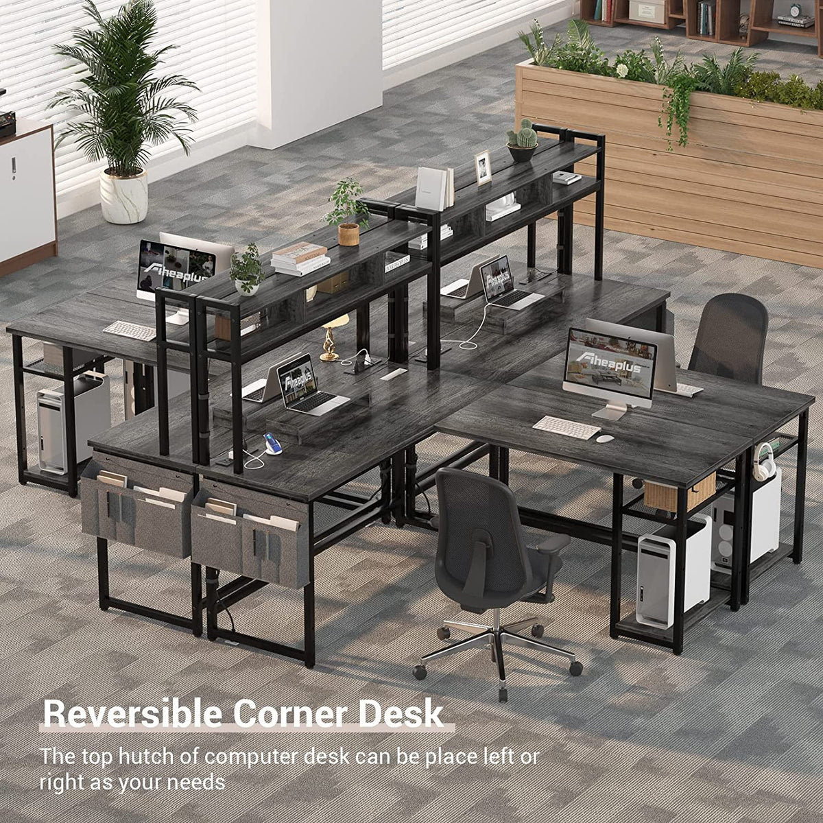 Grey Oak L Shaped Desk with Power Outlet & LED Strip U34409