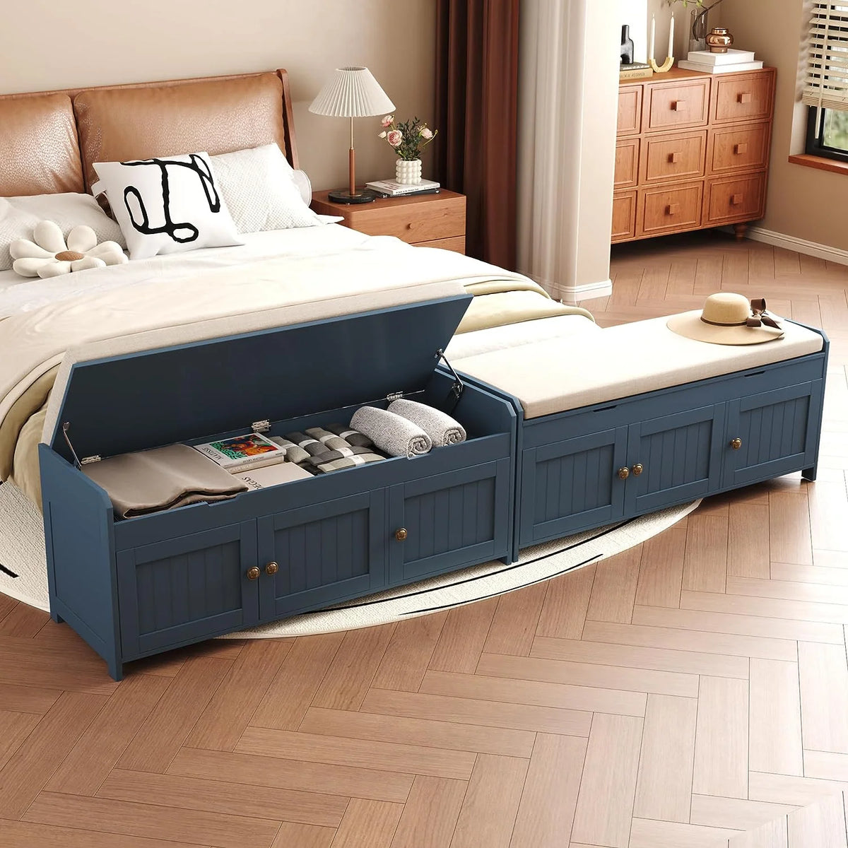 Blue Lift Top Storage Shoe Bench U804475