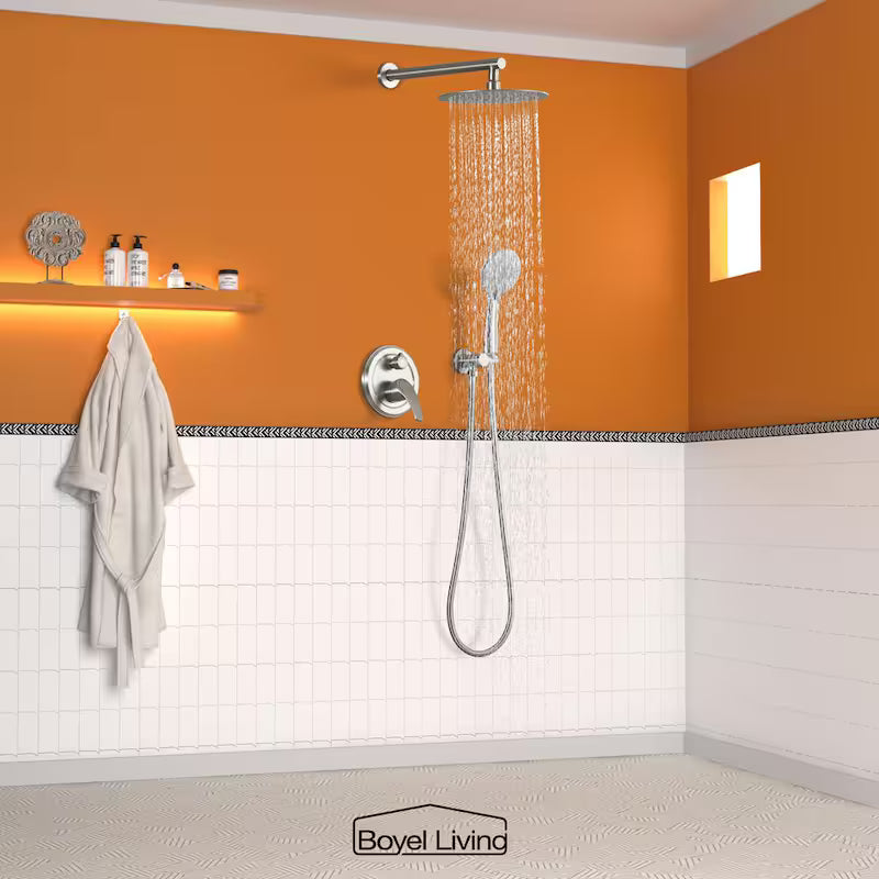 10 in. Wall Mount Dual Shower Heads with Valve in Brushed Nickel E97711
