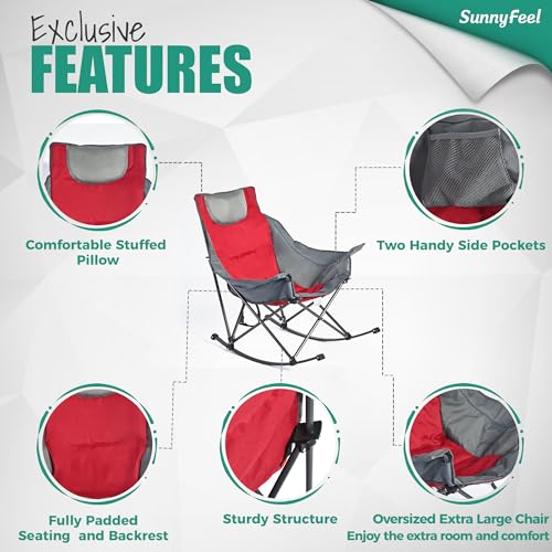 Oversized Padded Rocking Camping Chair with Side Pocket N371954