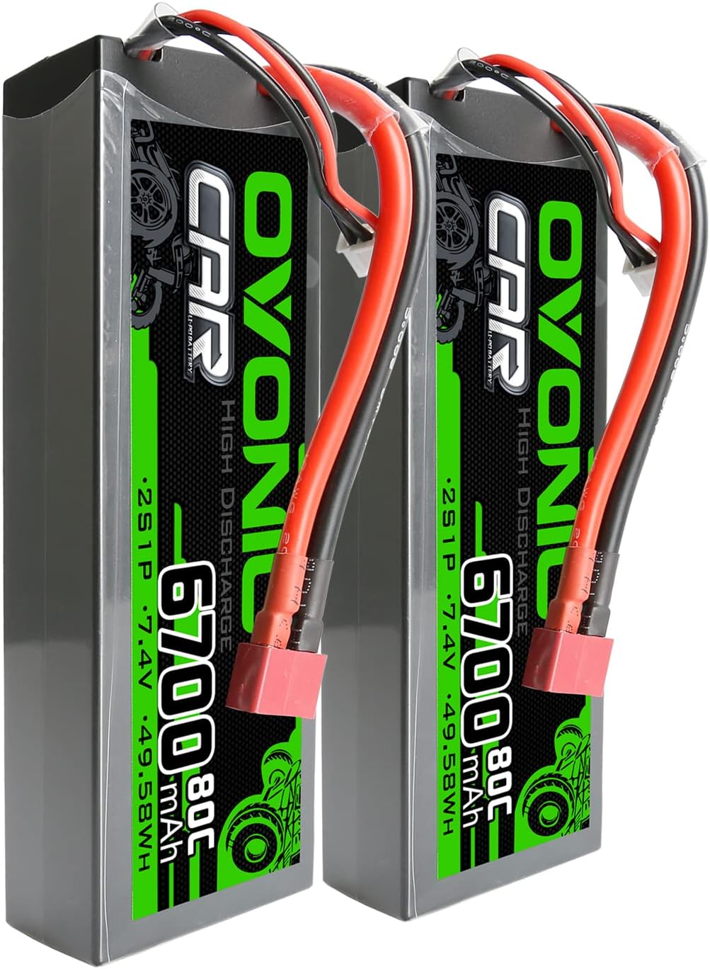 2S Lipo Battery 80C 6700mAh 7.4V Hard Case with Dean-Style T Connector for RC Car (2 Packs) C154