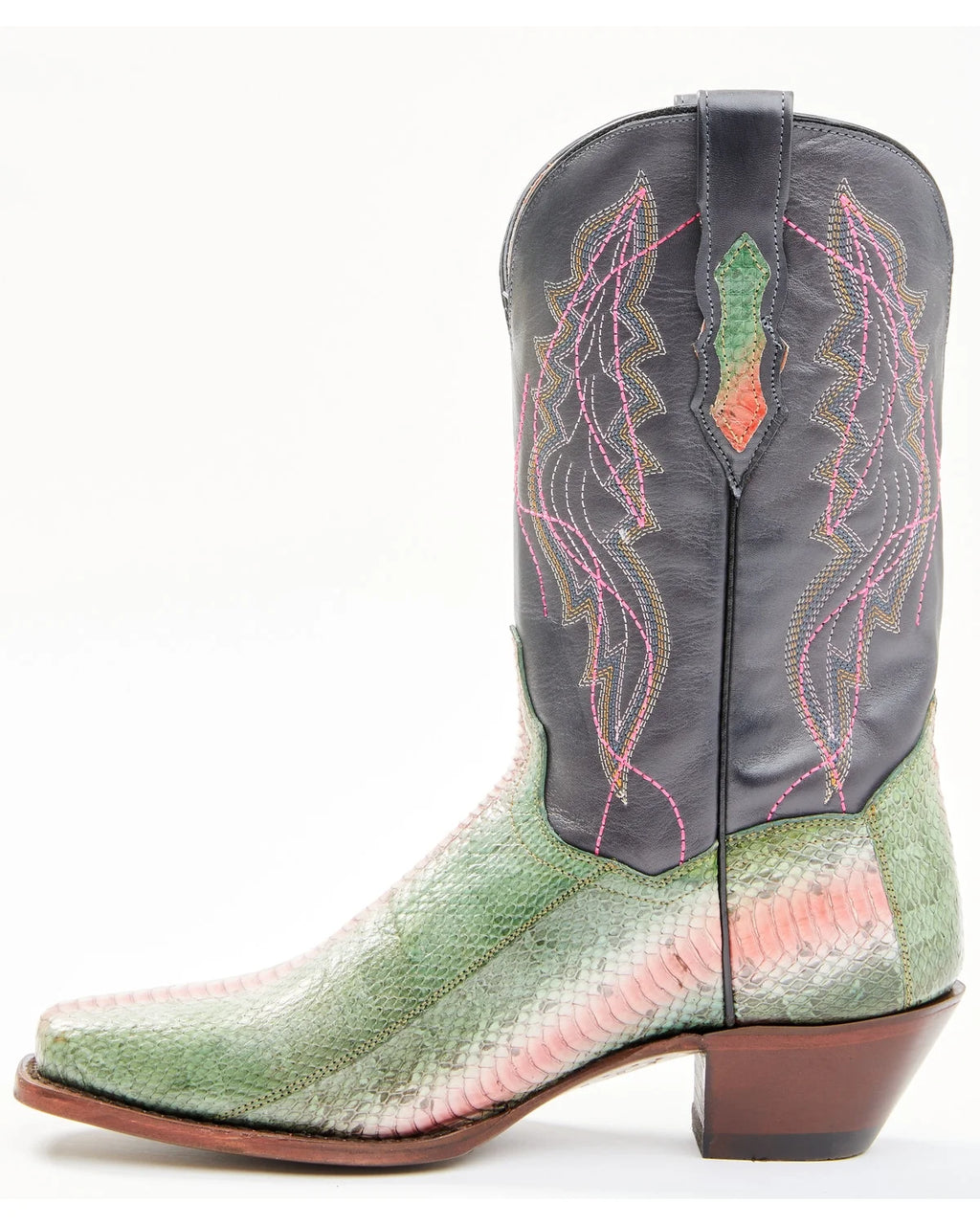 Green Watersnake Skin Western Boot Square Toe 9 M A48666