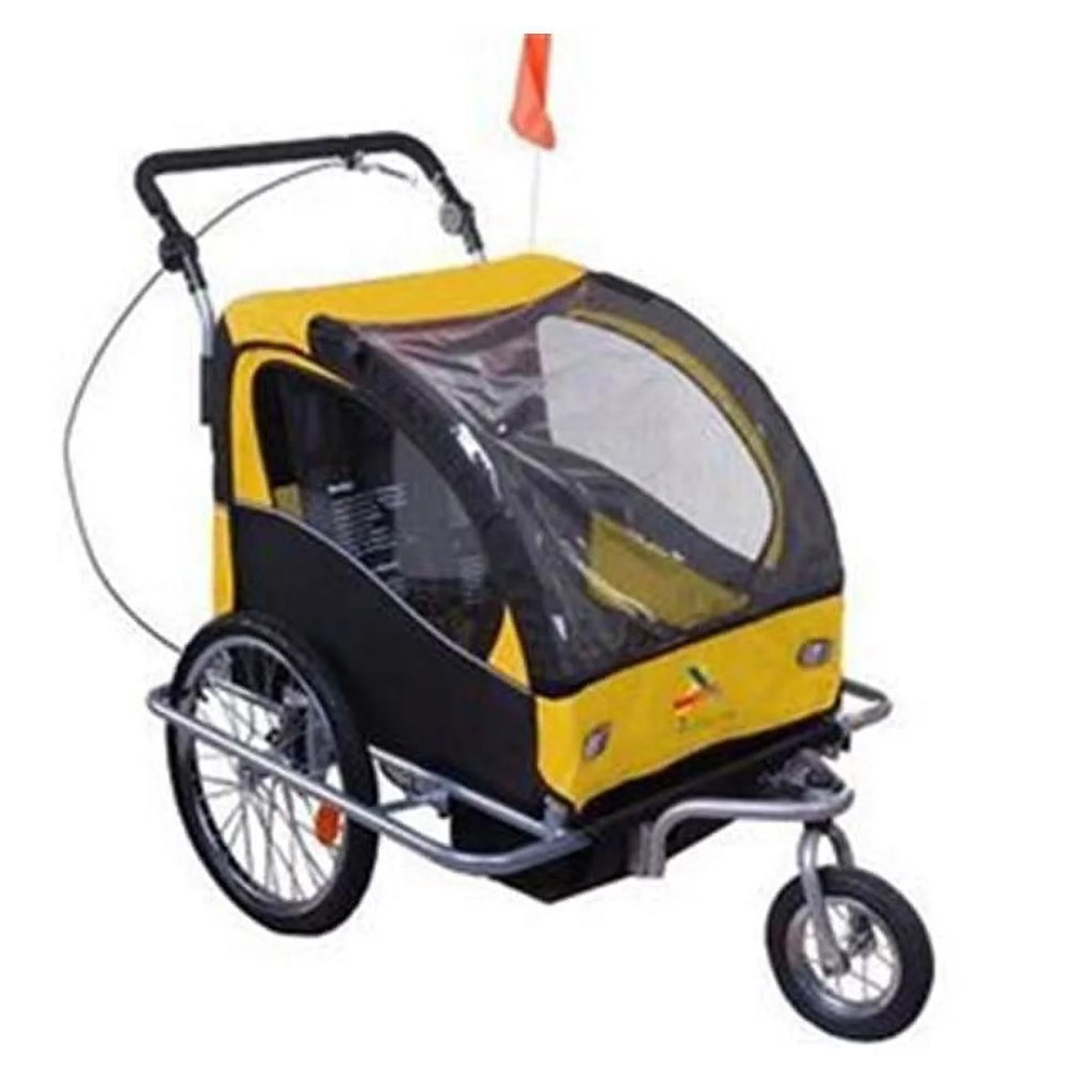 2-in-1 Double Child Two-Wheel Bicycle Cargo Trailer with 2 Safety Harnesses, Green X749