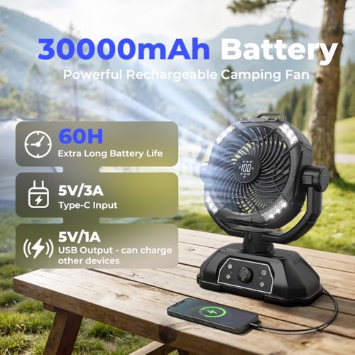 Rechargeable Camping Fan 30000mAh with RGB Lantern F35997