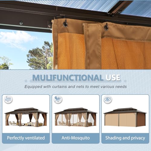12'x16' Hardtop Aluminum Gazebo with Curtains and Netting R8558