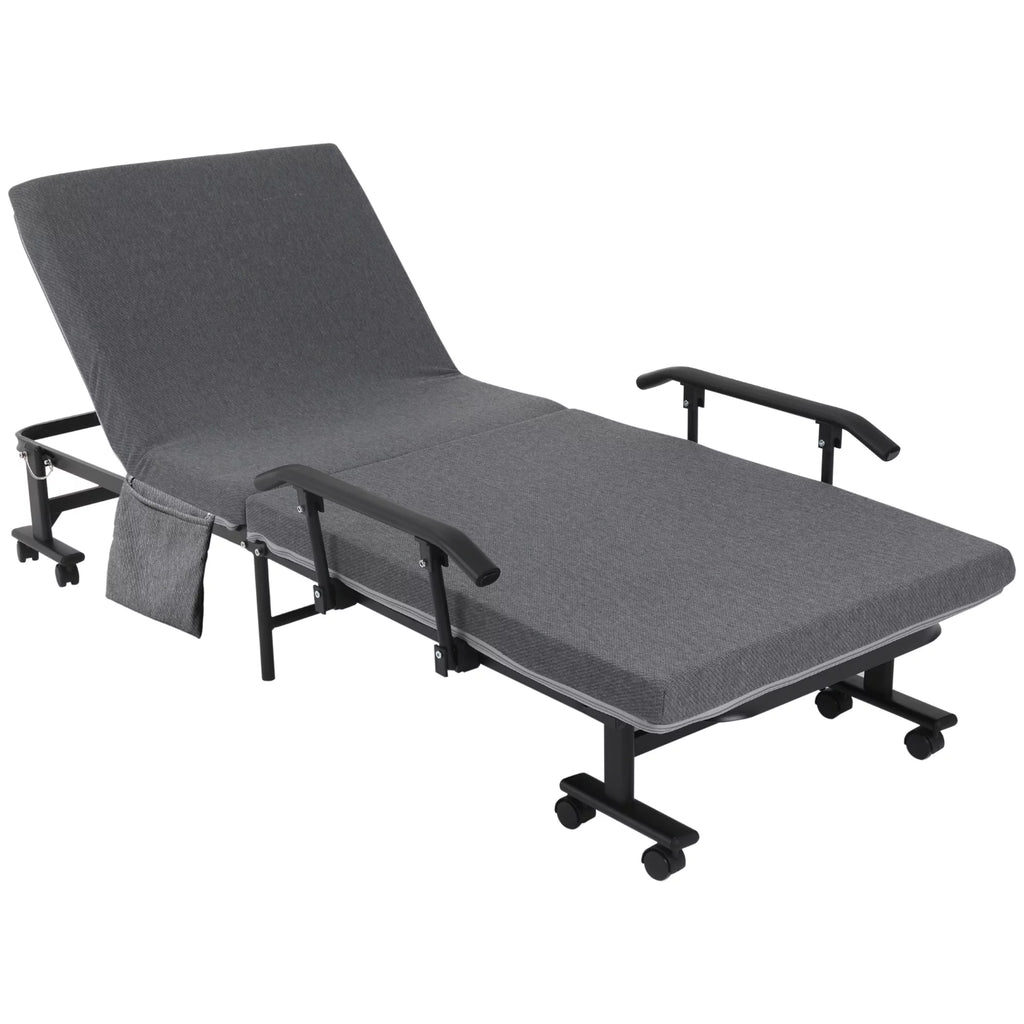 Folding Bed with 3.25" Mattress and Metal Frame on Wheels, Dark Grey O356571