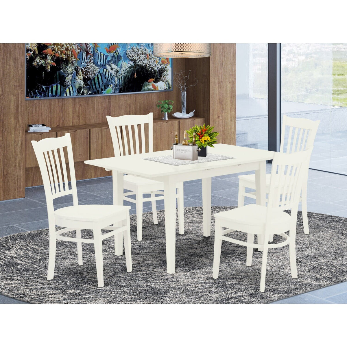 5-Piece Wood Dinette Set with 4 Chairs and Butterfly Leaf Table V445182