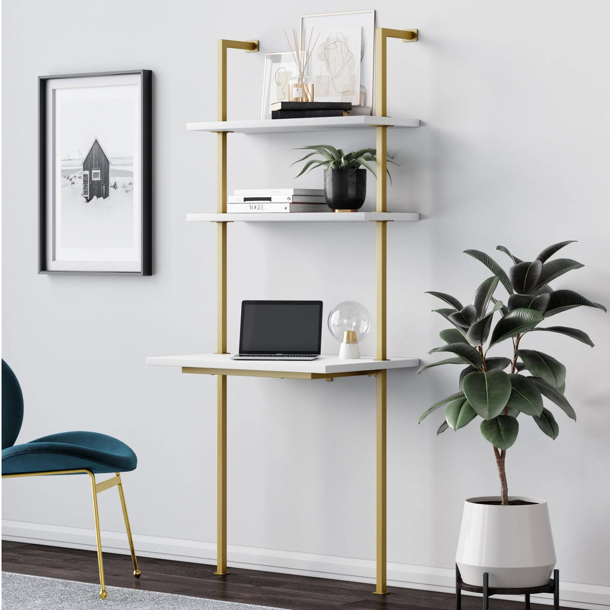 2-Shelf Wall Mount Ladder Table Small Computer Desk G392