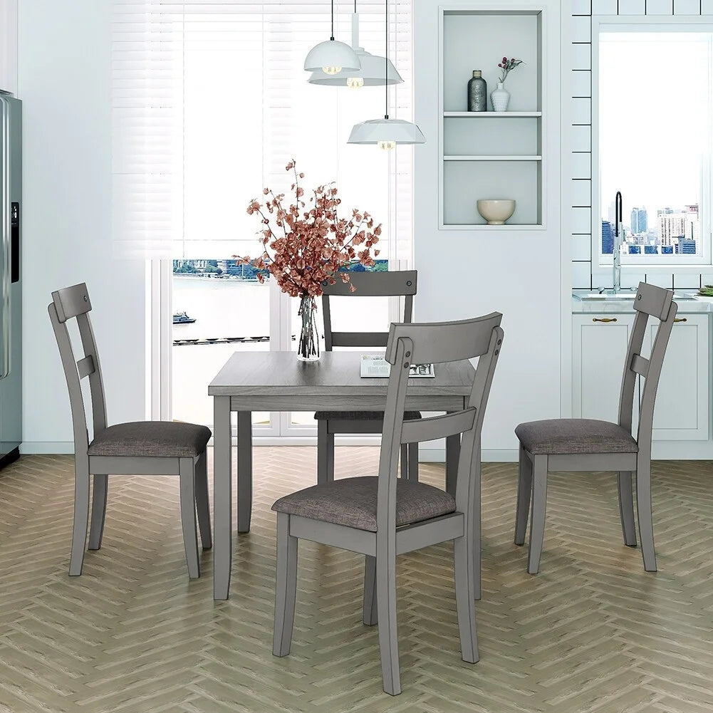 5-Piece Wooden Dining Table Set with 4 Chairs Grey U78796