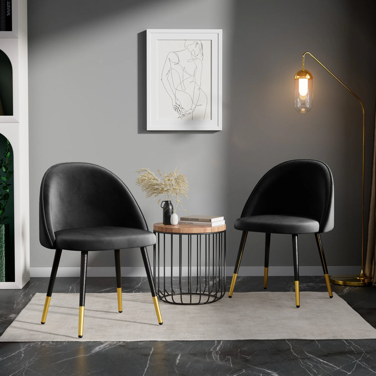 Black Velvet Upholstered Dining Chairs Set of 4 Y450