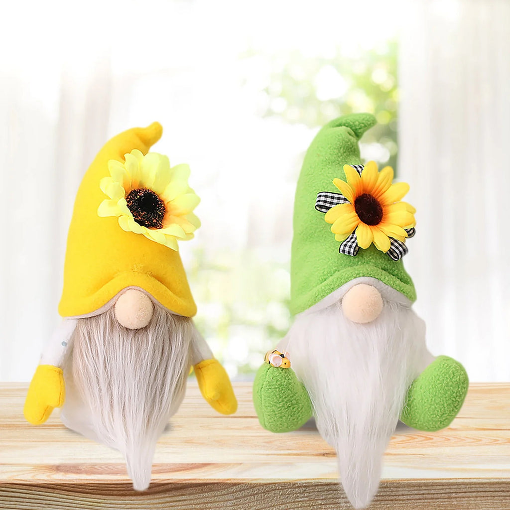 2Pc Faceless Dwarf Ornaments Rabbit Plush Doll Bee Festival Cartoon Sitting Posture Facing Sunflower H45941