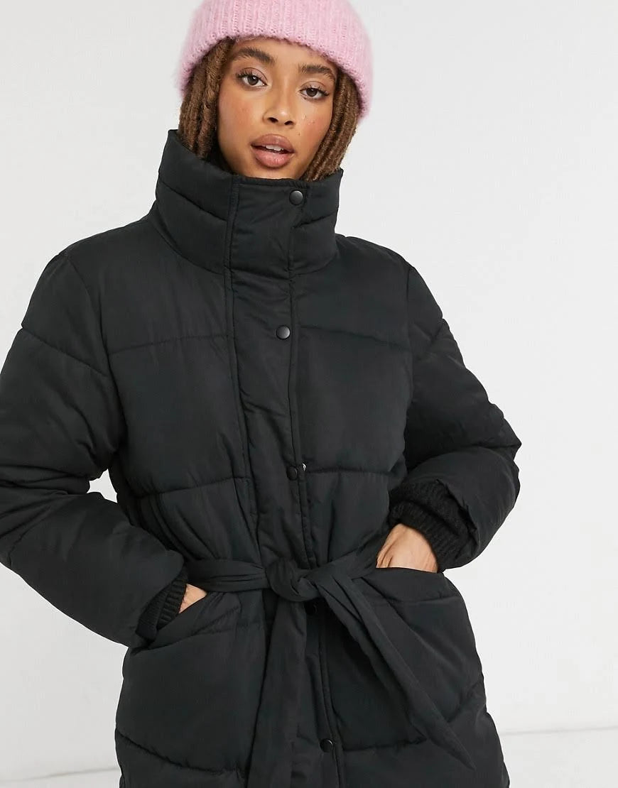 Padded Coat with Belt in Black J5483