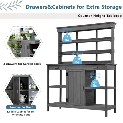 66" Wooden Potting Bench with Drawers Cabinet and Shelves K814