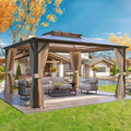 12'x16' Brown Polycarbonate Double Roof Hardtop Gazebo Canopy L25782