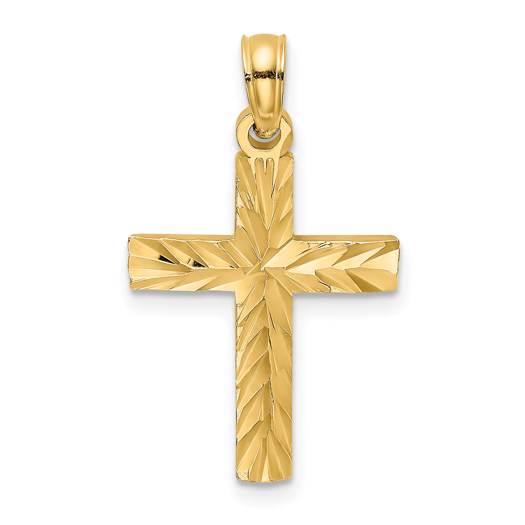 10K Yellow Gold Diamond-Cut Cross Pendant Charm with 14K Yellow Gold Rope Chain Necklace 18'' J47281