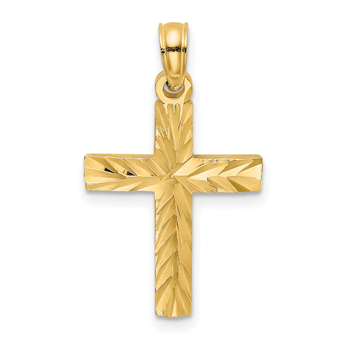 10K Yellow Gold Diamond-Cut Cross Pendant Charm with 14K Yellow Gold Rope Chain Necklace 18'' J47281